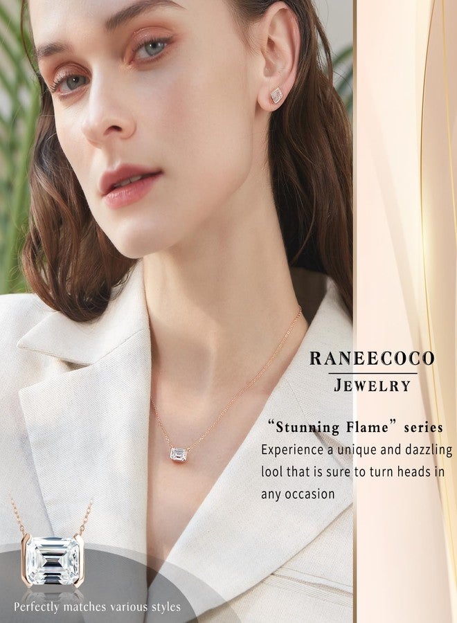 Raneecoco 2.0ct Emerald Cut Solitaire Simulated Diamond CZ Pendant Necklace / 18K Yellow Gold Plated Sterling Silver Dainty Necklace for Women - Image 2